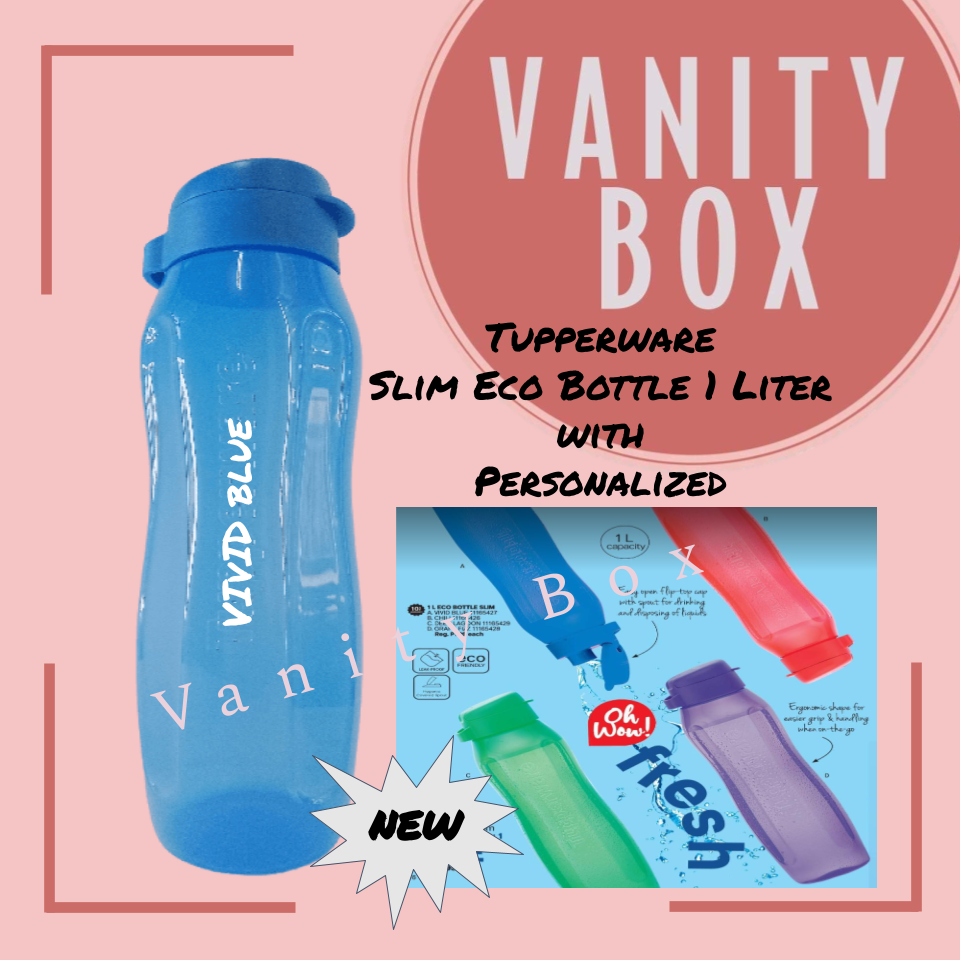 Tupperware SLIM Eco Bottle 1Liter with Personalized Name