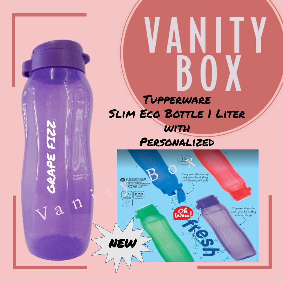 Tupperware SLIM Eco Bottle 1Liter with Personalized Name