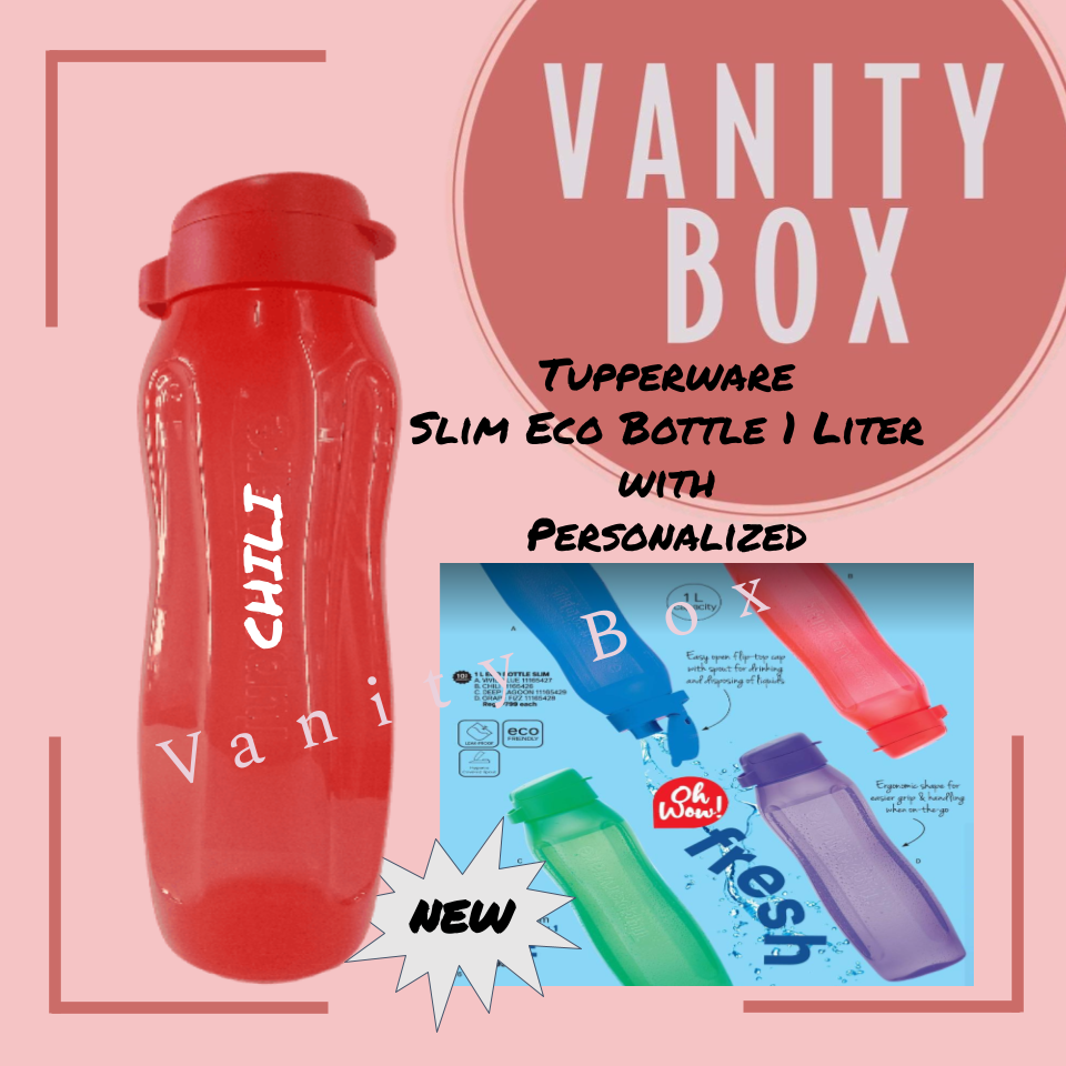 Tupperware SLIM Eco Bottle 1Liter with Personalized Name