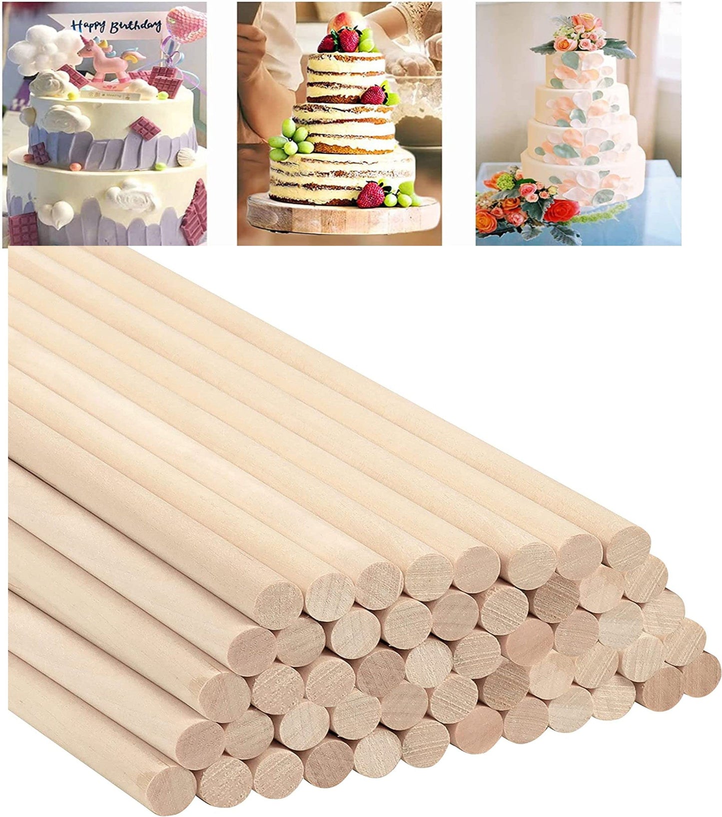 Wooden Cake Dowels - DIY Crafts, Tier Stand, Sturdy Bamboo Wood Rods for Creative Projects