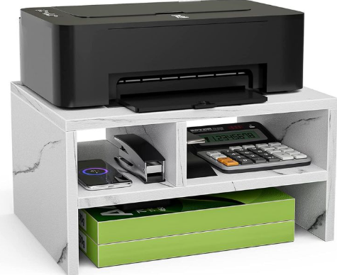 Solid Wood Desktop Printer Stand with Storage Shelf