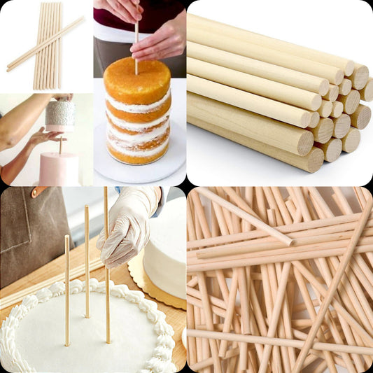 Wooden Cake Dowels - DIY Crafts, Tier Stand, Sturdy Bamboo Wood Rods for Creative Projects